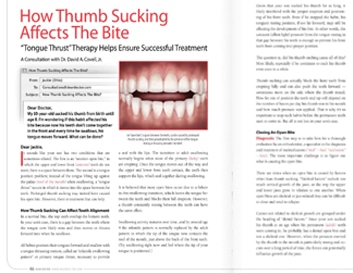 Orthodontic article about thumb sucking effects on bite with dental photos and treatment information.