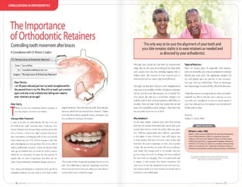 Orthodontic article featuring smiling couple, dental diagram, and braces closeup with informational text.