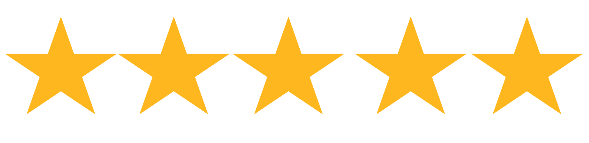 Five gold stars in a row representing a five-star rating for Toombs Orthodontics