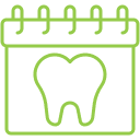 Calendar with dental appointment reminder and tooth icon outline.