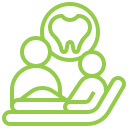 Hand cradling open book with tooth and dental symbols representing orthodontic care services.