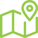 Green map icon with location pin marking orthodontic clinic address.