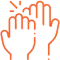 Multiple hands raised together in unity, symbolizing teamwork and community support for orthodontic care.