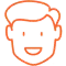 Smiling boy's face illustration in orange outline style for orthodontics website