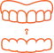 Two dentures or dental prosthetics shown in orange outline illustration style.